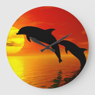 Jumping Dolphins Sunset Wall Clock Grote Klok