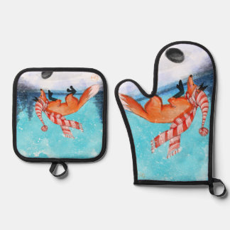Jumping Fox Oven Mitt en Pot Houders Ovenwant & Pannenlap Set