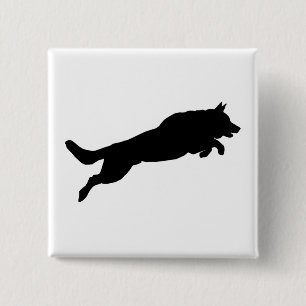 Jumping German Shepherd Silhouette Love Dogs Vierkante Button 5,1 Cm