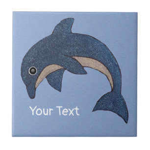 Jumping Glittery Donkerblauw Wit Dolfijn Werveloog Tegeltje