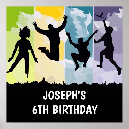 Jumping Kinder trampoline Birthday Party Banner Poster (Voorkant)