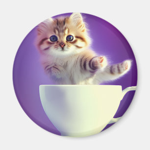Jumping Kitten in een teacup - kattenmagneet Magneet