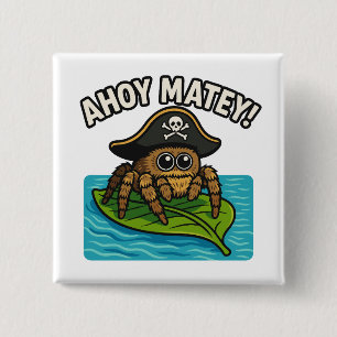 Jumping Pirate Spider Adventure Captain Webbeard Vierkante Button 5,1 Cm