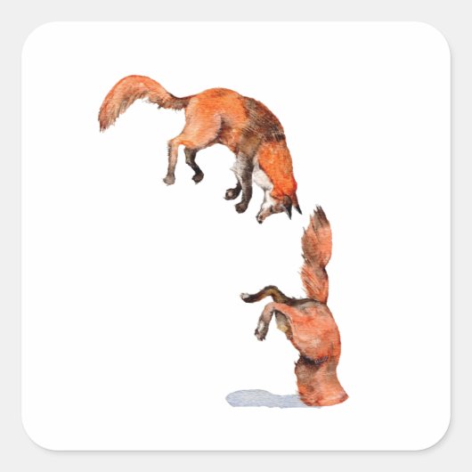 Jumping Red Fox Vierkante Sticker (Voorkant)