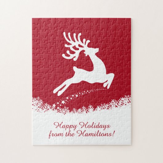 Jumping Reindeer puzzle de texte personnalisé (Vertical)
