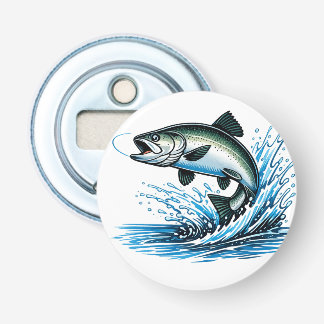 Jumping Salmon Splash Gift for Fisherman Art Button Flesopener