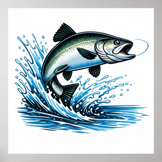 Jumping Salmon Splash Gift for Fisherman Art Poster (Voorkant)