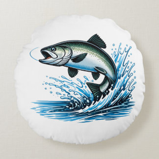 Jumping Salmon Splash Gift for Fisherman Art Rond Kussen