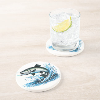 Jumping Salmon Splash Gift for Fisherman Art Zandsteen Onderzetter