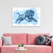 Jumping Tiger Canvas Afdruk (Insitu (Woonkamer))