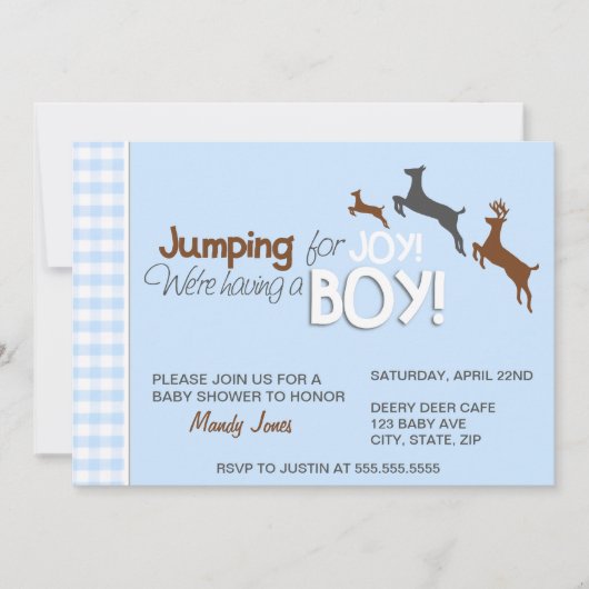 Jumping voor Joy Blue Boy Baby Shower-uitnodiginge Kaart (Voorkant)