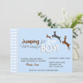 Jumping voor Joy Blue Boy Baby Shower-uitnodiginge Kaart (Staand voorkant)