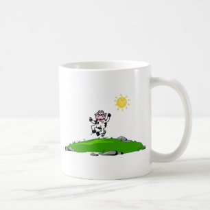 Jumping voor Joy Cow op Grass Koffiemok