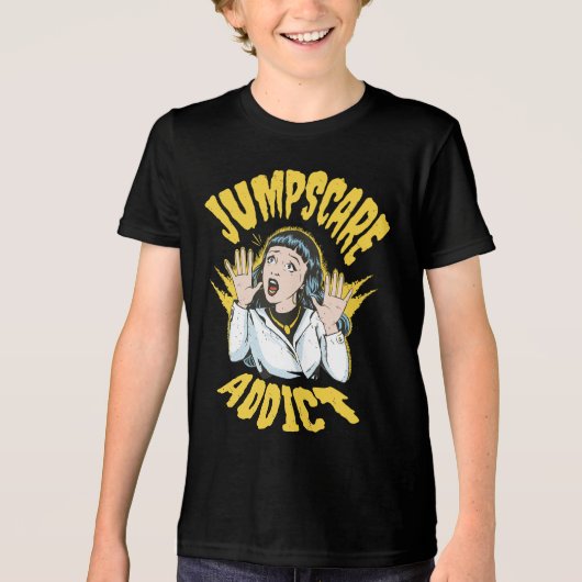 Jumpscare Addict Tri-Blend Shirt (Voorkant)