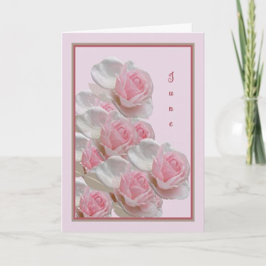 June Birthday Kaart met roze rozen (Voorkant)