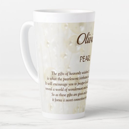June Birthstone Pearl design Latte Mok (Linkerhoek)