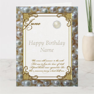June Pearl Birthstone Birthday 8.5x11 Kaart