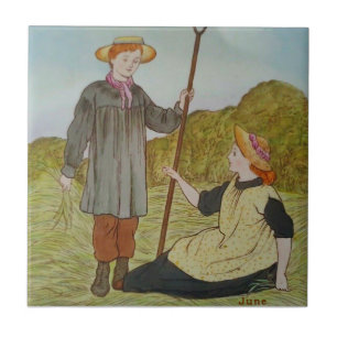 June Wedgwood Maanden van het Jaar Hand Colored Re Tegeltje