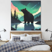 Juneau Alaska grizzly beer aurora noorderlicht Canvas Afdruk (Insitu (Slaapkamer))