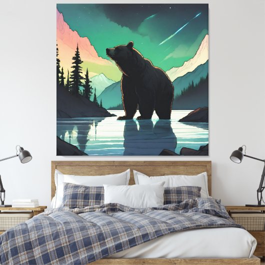 Juneau Alaska grizzly beer aurora noorderlicht Canvas Afdruk (Insitu (Slaapkamer))