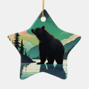 Juneau Alaska grizzly beer aurora noorderlicht Keramisch Ornament