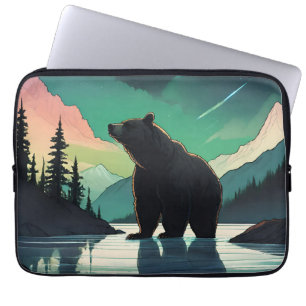 Juneau Alaska grizzly beer aurora noorderlicht Laptop Sleeve