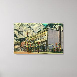 Juneau, Alaska Uitzicht van Old Witch Totem en Nug Canvas Afdruk