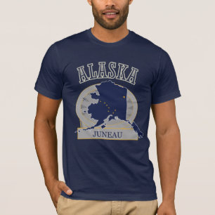 Juneau Alaska Vlag Kaart Mannen Navy Blue T-shirt