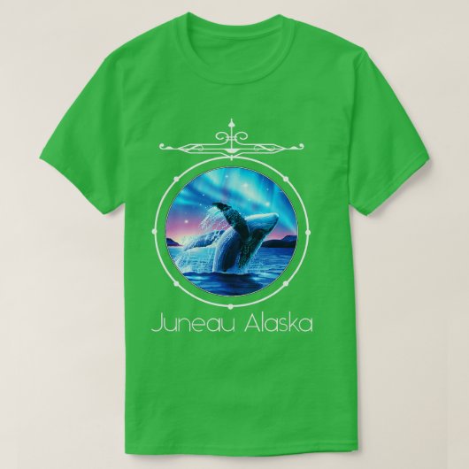 Juneau Alaska Whale die Aurora Borealis Souve beki T-shirt (Design voorkant)