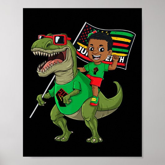 Juneteenth Black King Riding T Rex Dino Fun Boys K Poster (Voorkant)