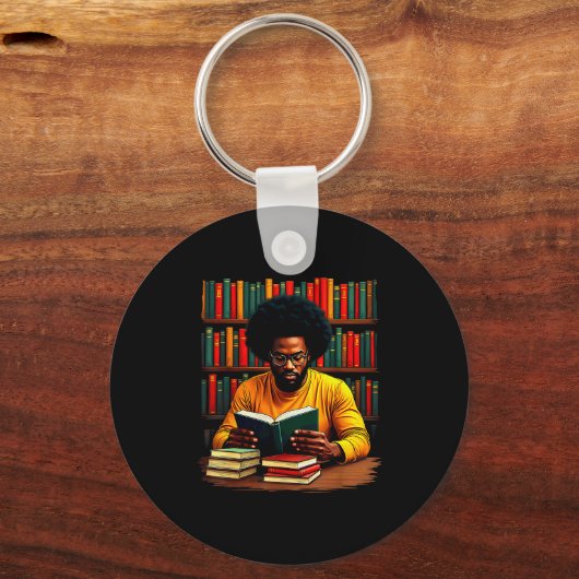 Juneteenth Black Man Reading Books Sleutelhanger (Voorkant)