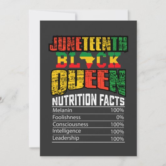 Juneteenth Black Queen Nutrition Facts Kaart (Voorkant)