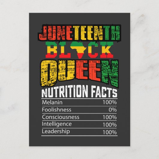 Juneteenth Black Queen Nutrition Facts Uitnodiging Briefkaart (Voorkant)