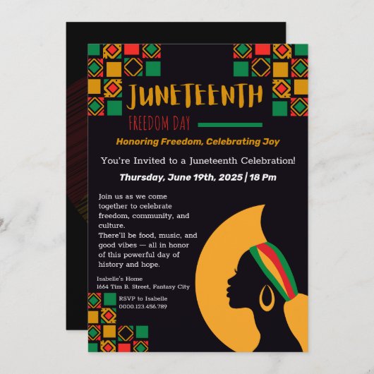 Juneteenth Celebration Invitation – Vrijheid en vr Kaart (Voorkant / Achterkant)