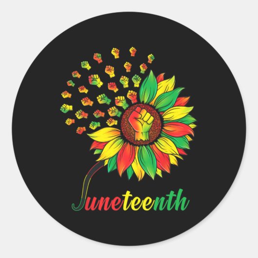 Juneteenth Fist Sunflower Black African Ameri Ronde Sticker (Voorkant)