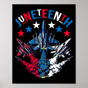 juneteenth rood wit blauwe vlag gevechtsvliegtuig poster