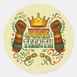 Juneteenth viering verhoogde vuisten kroon ronde sticker