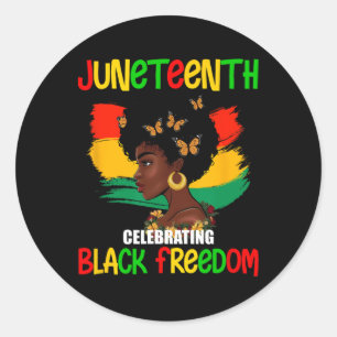 Juneteenth viert Black Freedom Day Mannen vrouwen Ronde Sticker