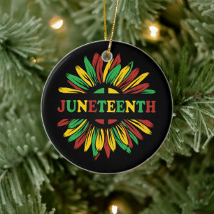 Junetetiende Zonnebloem Rood Zwart Groen Keramisch Ornament