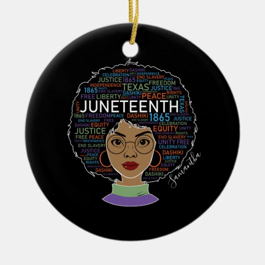 Junetetiende | Zwarte vrouw | Zwarte rechten Keramisch Ornament (Voorkant)