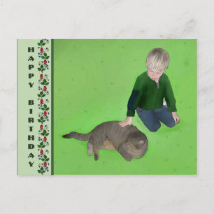 Junge mit Katze Briefkaart