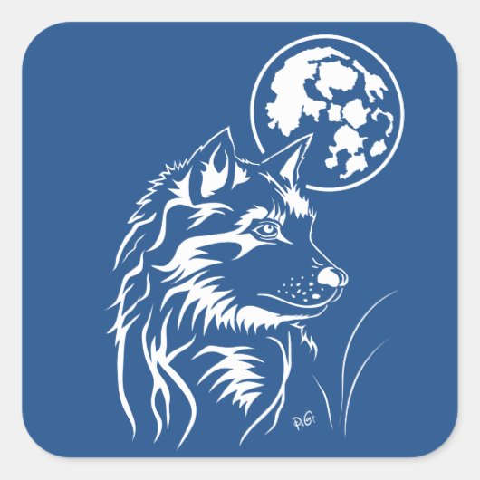 junger träumender Wolf Aufkleber Vierkante Sticker (Voorkant)