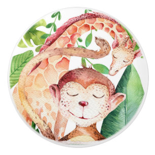 Jungle Aap & Giraffe Safari Slaapkamer Nursery Keramische Knop
