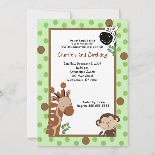 JUNGLE ADVENTURE 5x7 Green Birthday Invitation (Devant)