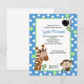 JUNGLE ADVENTURE BLUE 4x5 Baby Shower Invitations (Devant / Derrière)