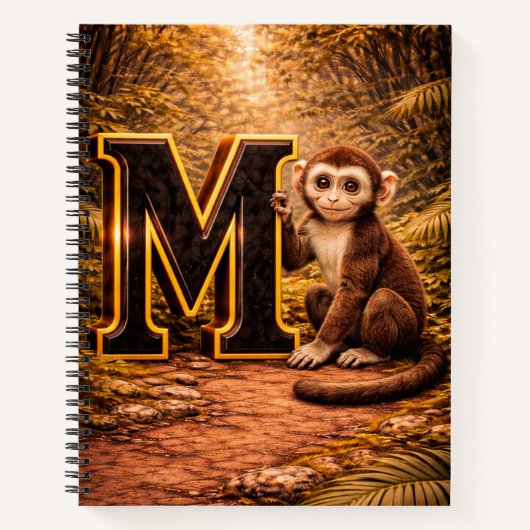 Jungle Alphabet Letter M Monkey Gold Educational  Notitieboek (Voorkant)