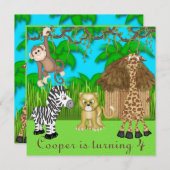 Jungle Amusement Invitation Anniversaire (Devant / Derrière)