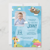 Jungle Animal Blue 1er Anniversaire Invitation (Devant)