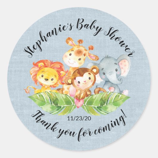 Jungle Animal Boys Baby shower Favoriser Sticker (Devant)