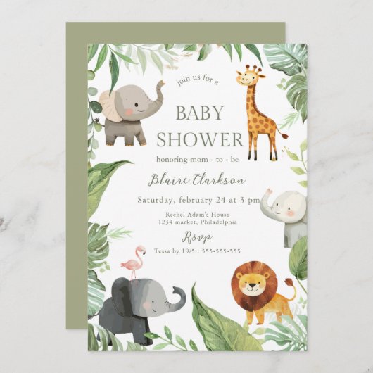 Jungle Animals Baby Shower Invitation (Devant / Derrière)